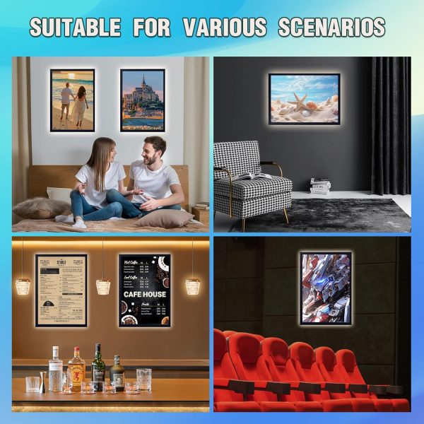 LED Movie Poster Frames Backlit Picture Frame 16" x 24" - Aluminum Snap Frame for Advertising Display&Acrylic Art ~ Backlit Poster Frame Wall Mounted (Black)-4