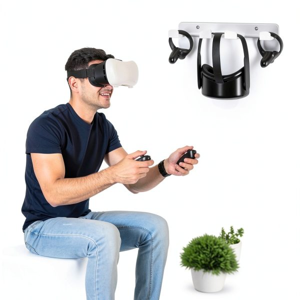 HomeMount VR Wall Mount White ABS 3 Hook for Quest Controllers-4