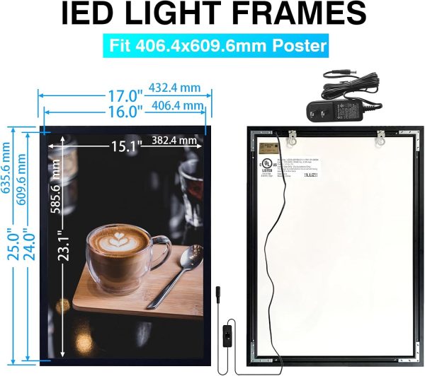 LED Movie Poster Frames Backlit Picture Frame 16" x 24" - Aluminum Snap Frame for Advertising Display&Acrylic Art ~ Backlit Poster Frame Wall Mounted (Black)-6