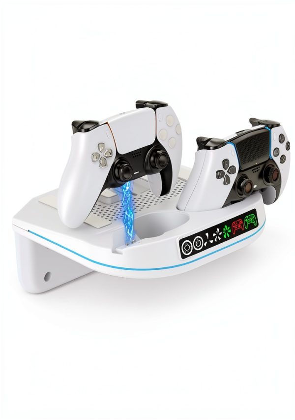 P S5 Wall Mount Kit with Cooling Fan and Charging Station Compatible with PS5/ Slim/ Pro Disc and Digital, PS Five Floating Shelf with 9 RGB Lights, P S5 Mount Behind TV, P S5 Accessories for Gaming-3