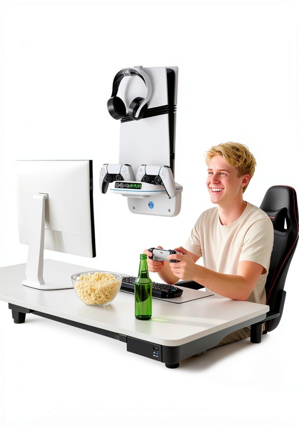 P S5 Wall Mount Kit with Cooling Fan and Charging Station Compatible with PS5/ Slim/ Pro Disc and Digital, PS Five Floating Shelf with 9 RGB Lights, P S5 Mount Behind TV, P S5 Accessories for Gaming-6